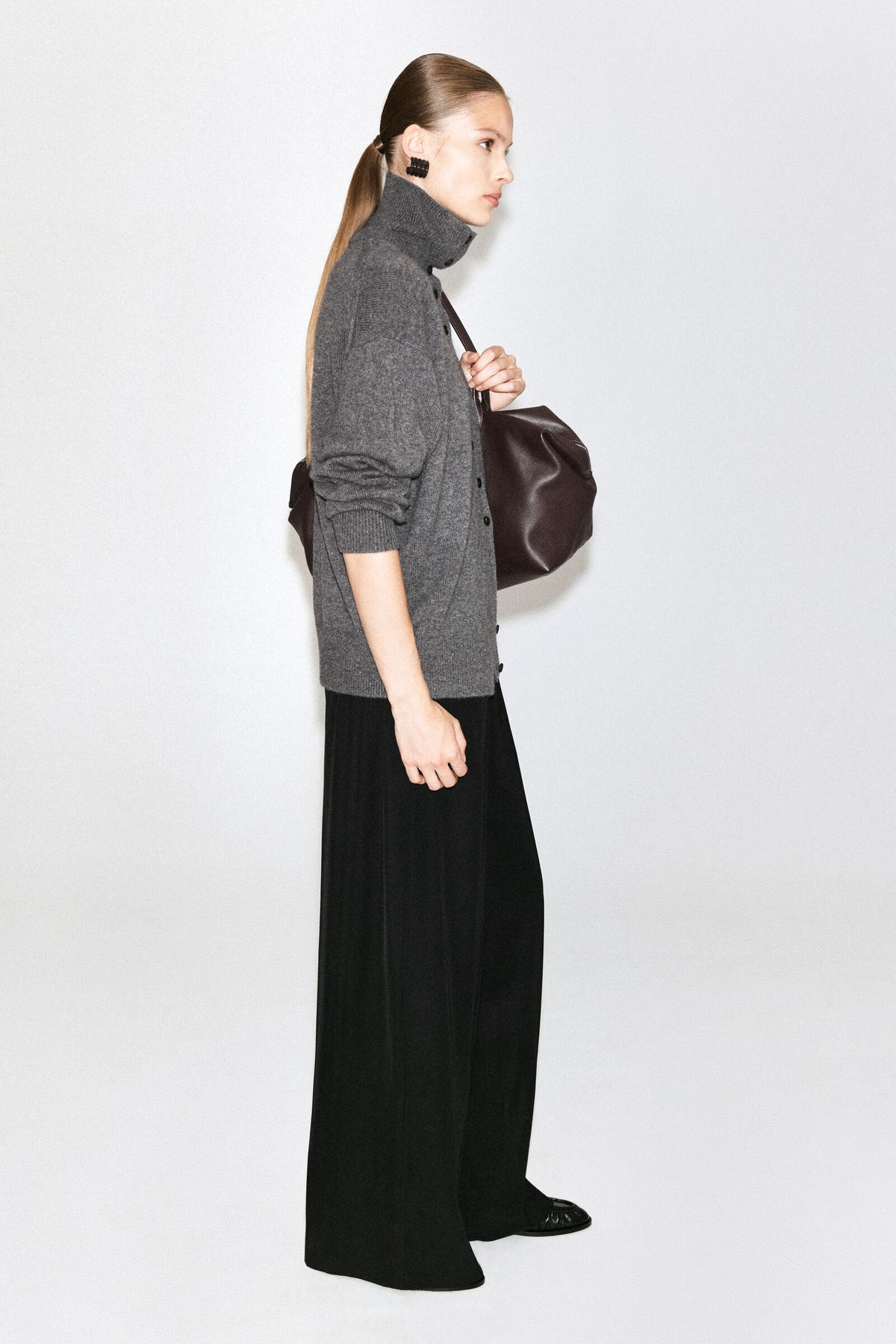 CS High-Neck Button-Up Knit Cardigan