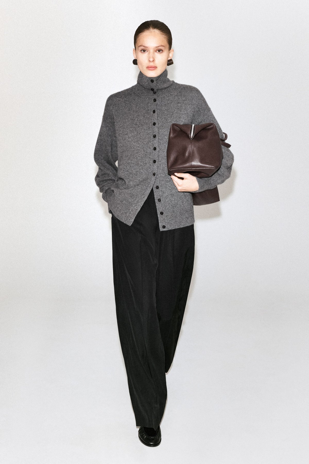 CS High-Neck Button-Up Knit Cardigan