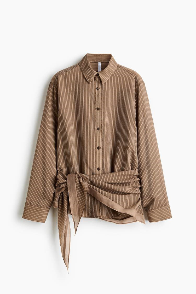 ZA Striped Wrap-Tie Shirt