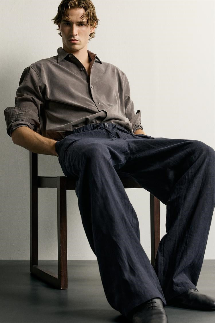 SA Relaxed Wide-Leg Linen Blend Trousers