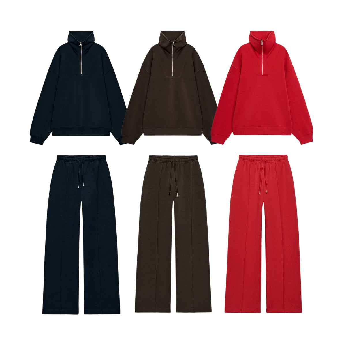 ZA Half-Zip Funnel Neck Sweatshirt & Wide-Leg Pants Set