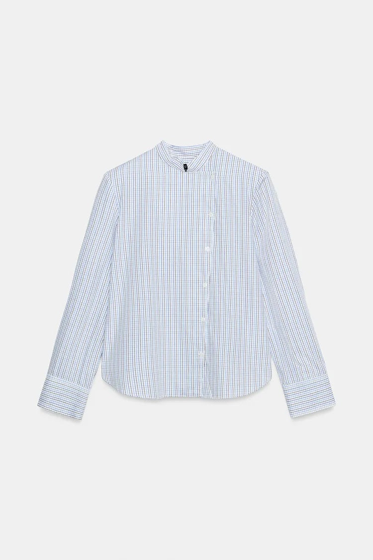 ZA Micro-Check Mandarin Collar Shirt