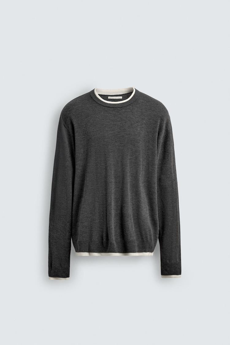 Contrast Trim Lightweight Knit Sweater