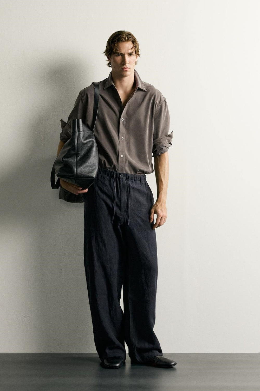 SA Relaxed Wide-Leg Linen Blend Trousers