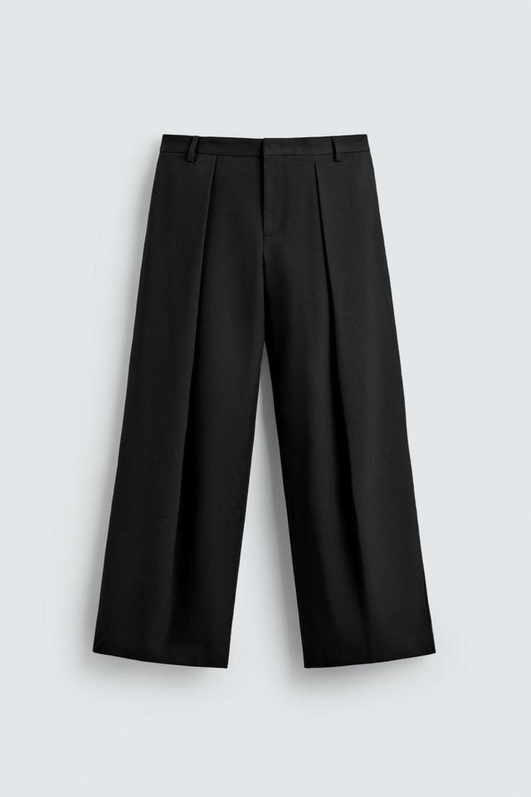 ZA Wide-Leg Pleated Tailored Trousers
