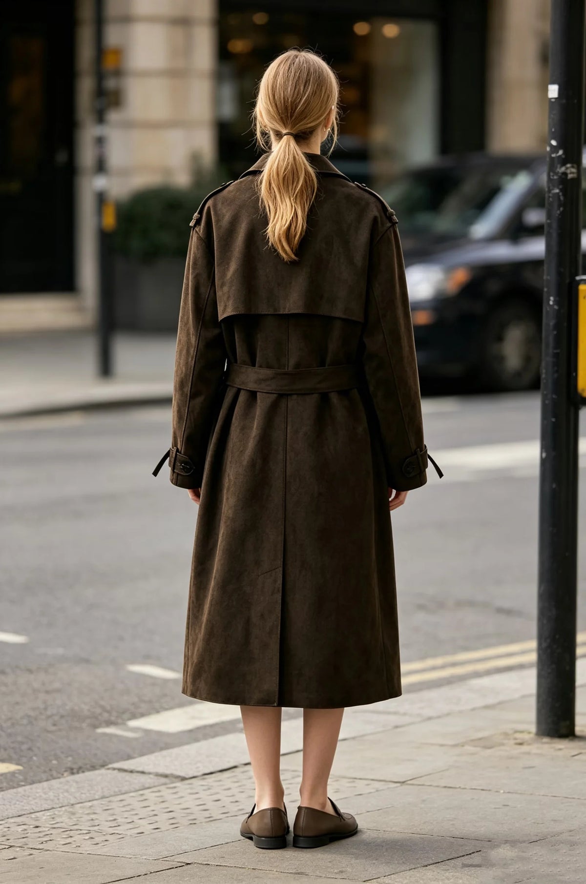 ZA Women’s Brown Suede-Effect Belted Trench Coat