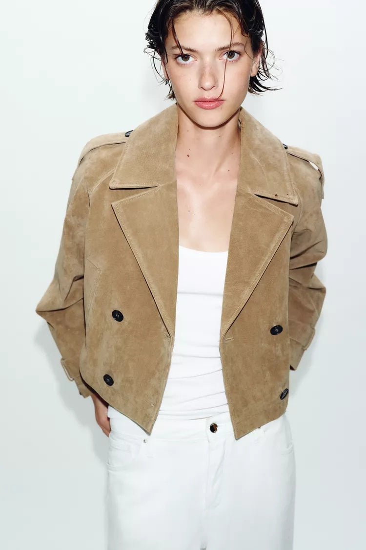 ZA Cropped Suede Trench Jacket