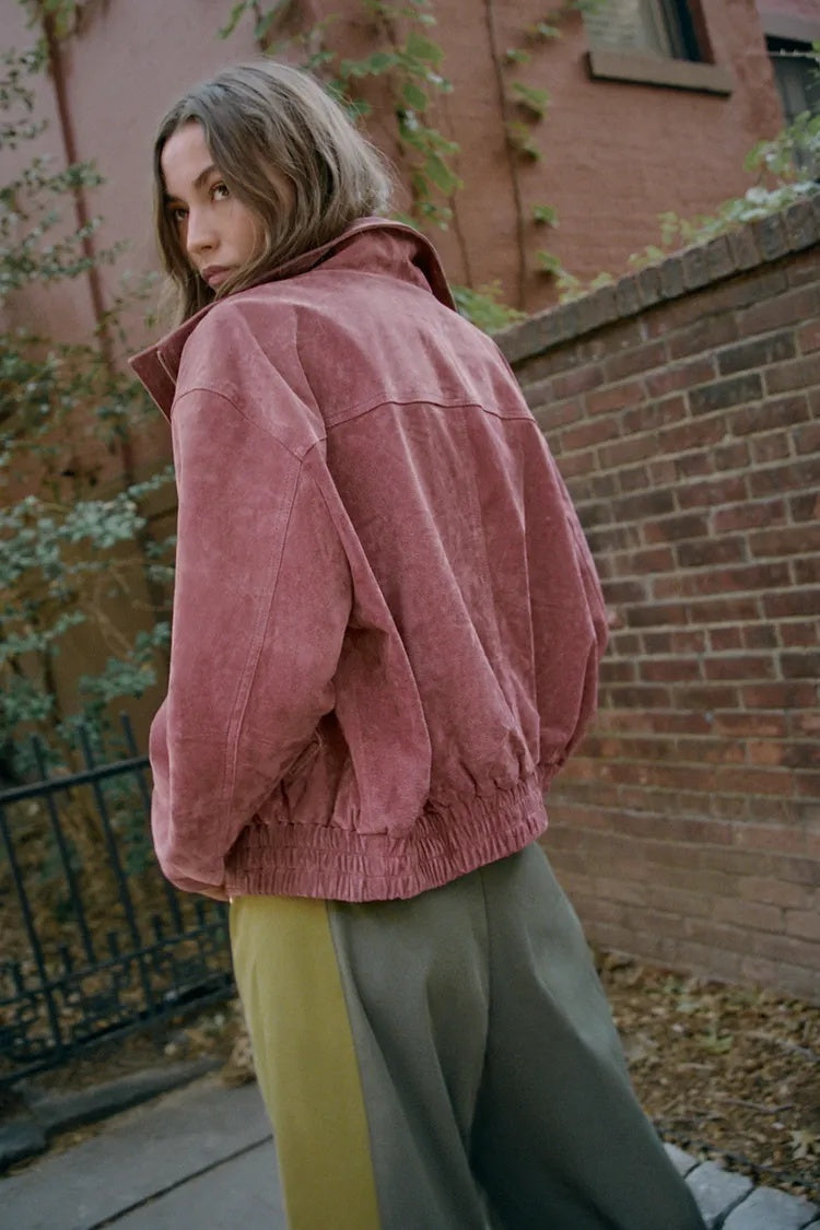ZA Suede-Effect High-Neck Bomber Jacket