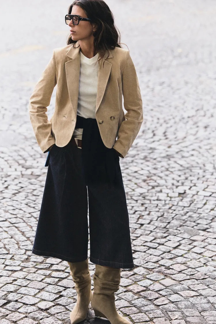 ZA Suede-Effect Double-Breasted Blazer