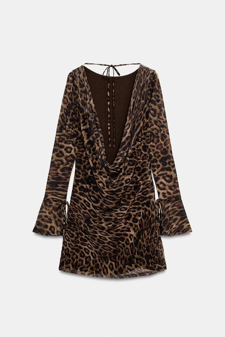 ZA Animal Print Draped Mini Dress