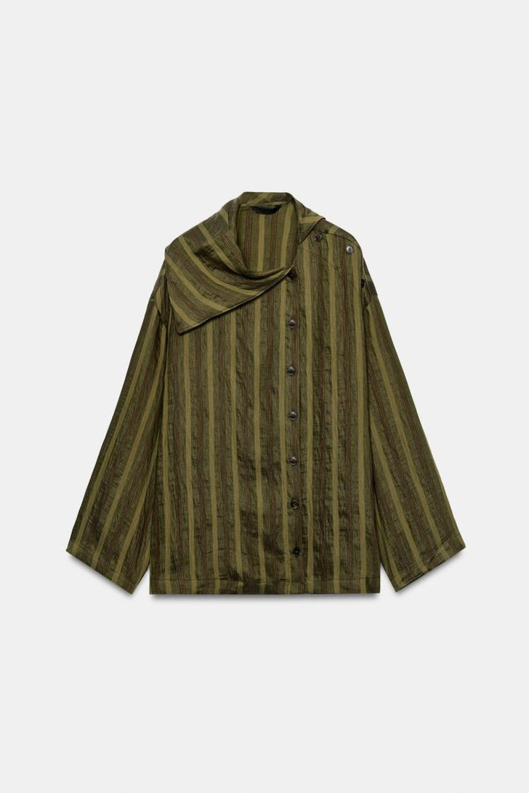 ZA Olive Striped Draped-Collar Blouse