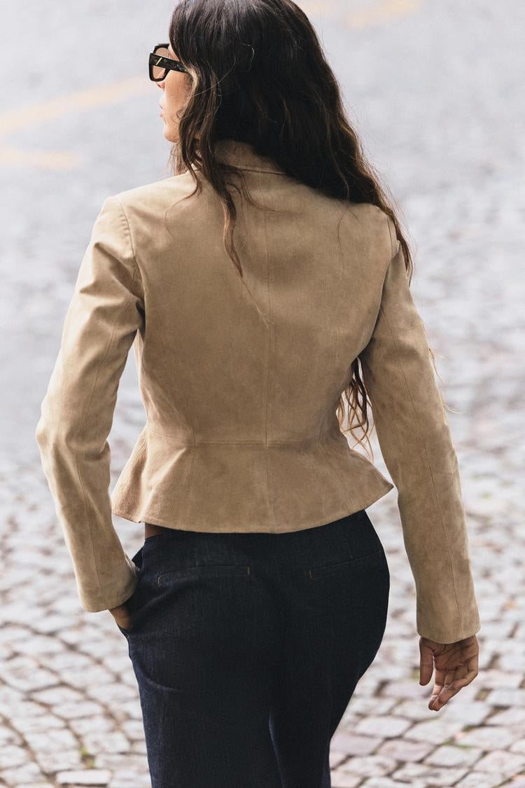 ZA Suede-Effect Double-Breasted Blazer