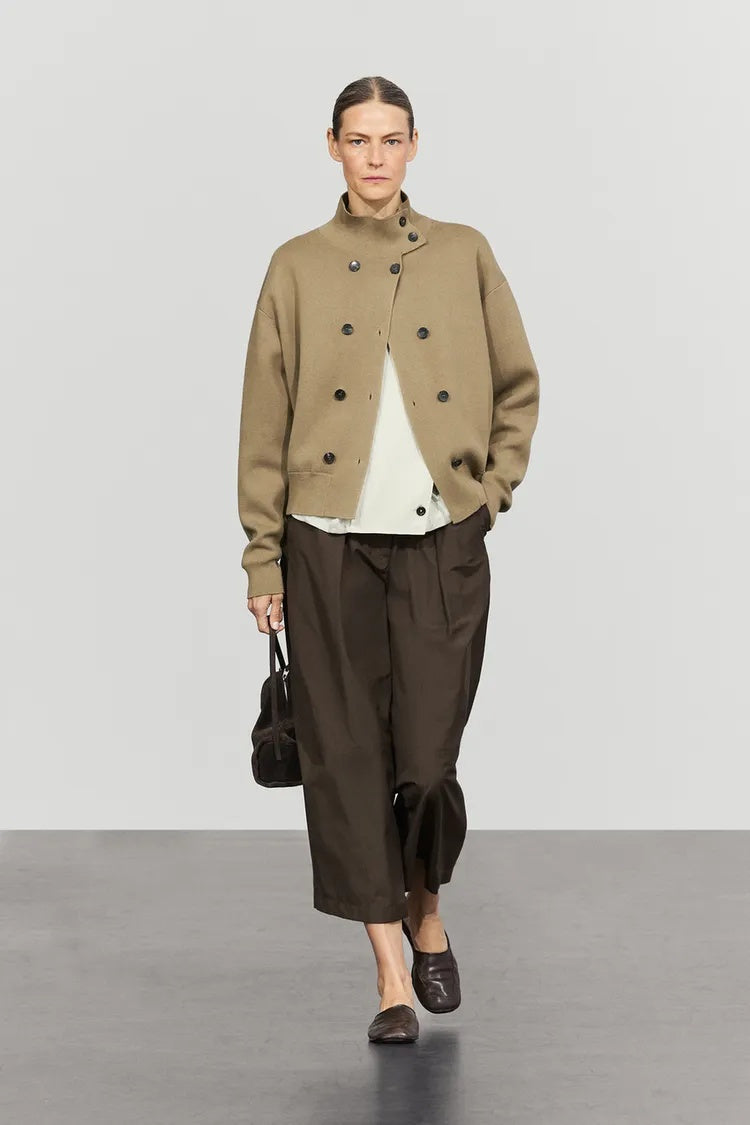 MD Double-Breasted High-Neck Knit Cardigan