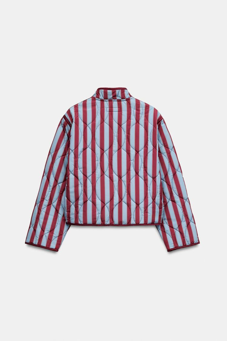 ZA Striped Quilted Mandarin Jacket