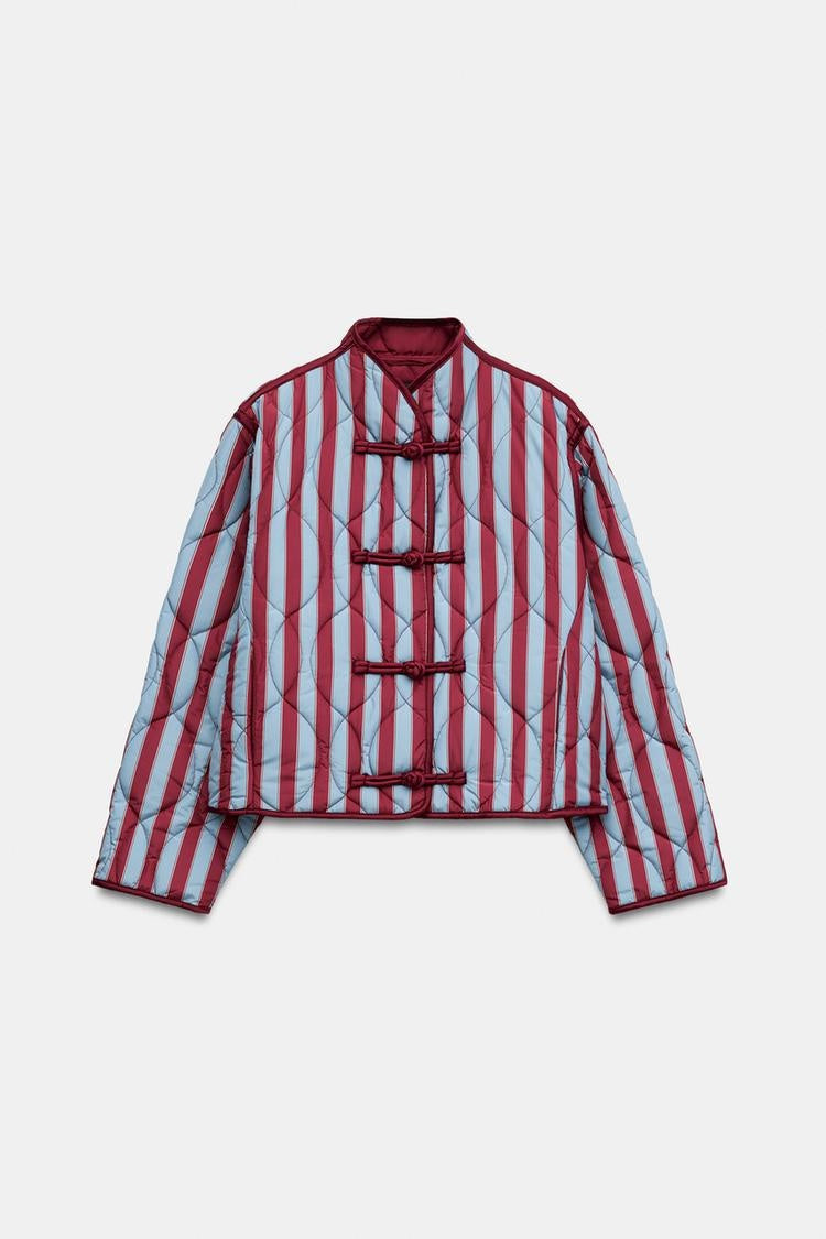ZA Striped Quilted Mandarin Jacket