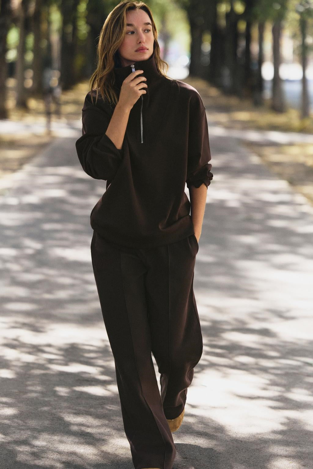 ZA Half-Zip Funnel Neck Sweatshirt & Wide-Leg Pants Set