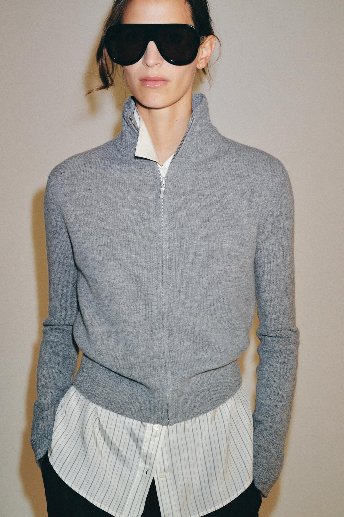 ZA Full-Zip High-Neck Knit Cardigan