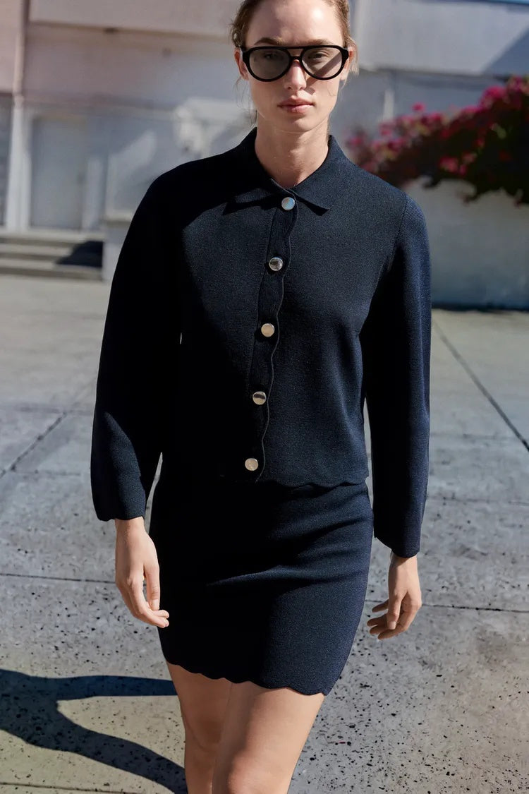 Button-Up Cardigan & Mini Skirt Set