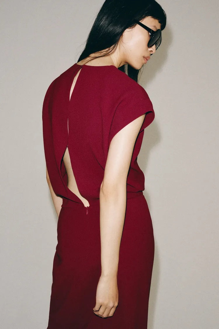 ZA Draped Ruffle Midi Dress
