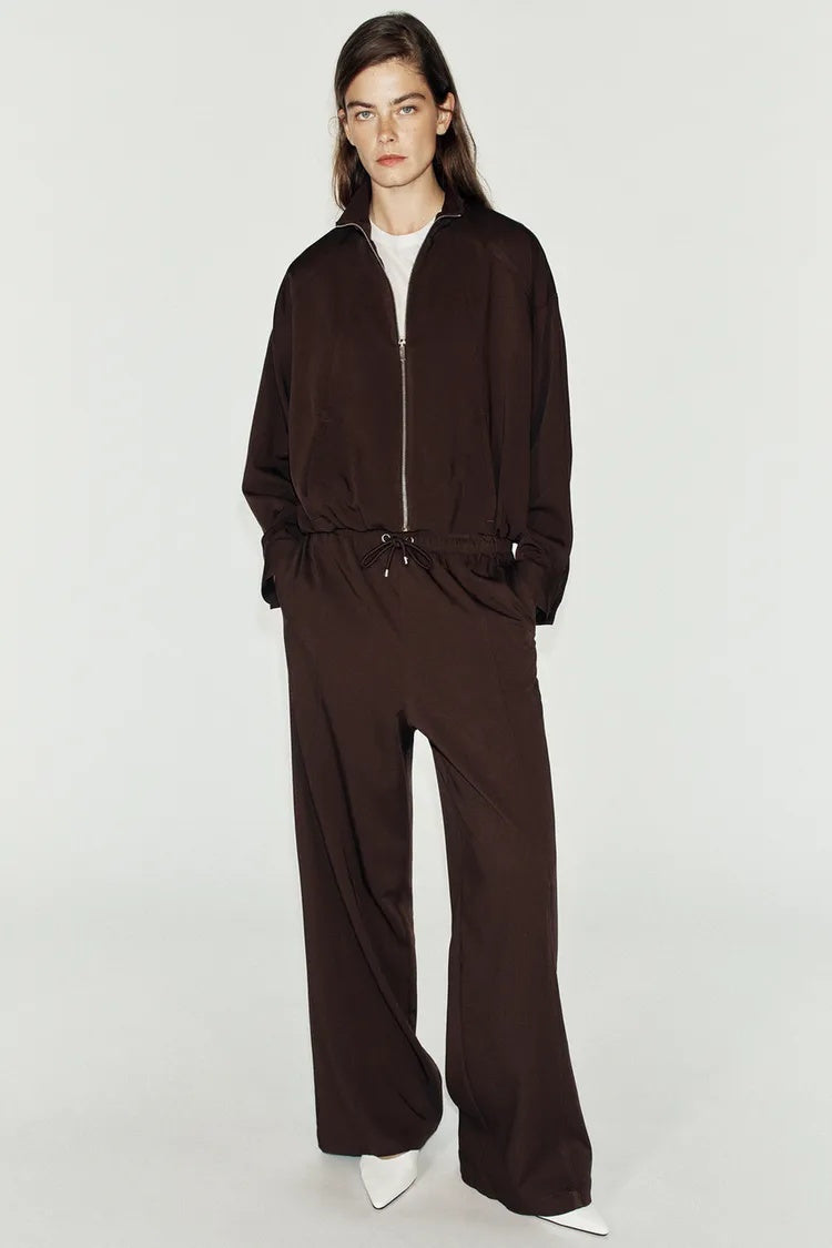 ZA Relaxed Zip-Up Jacket & Wide-Leg Pants Set