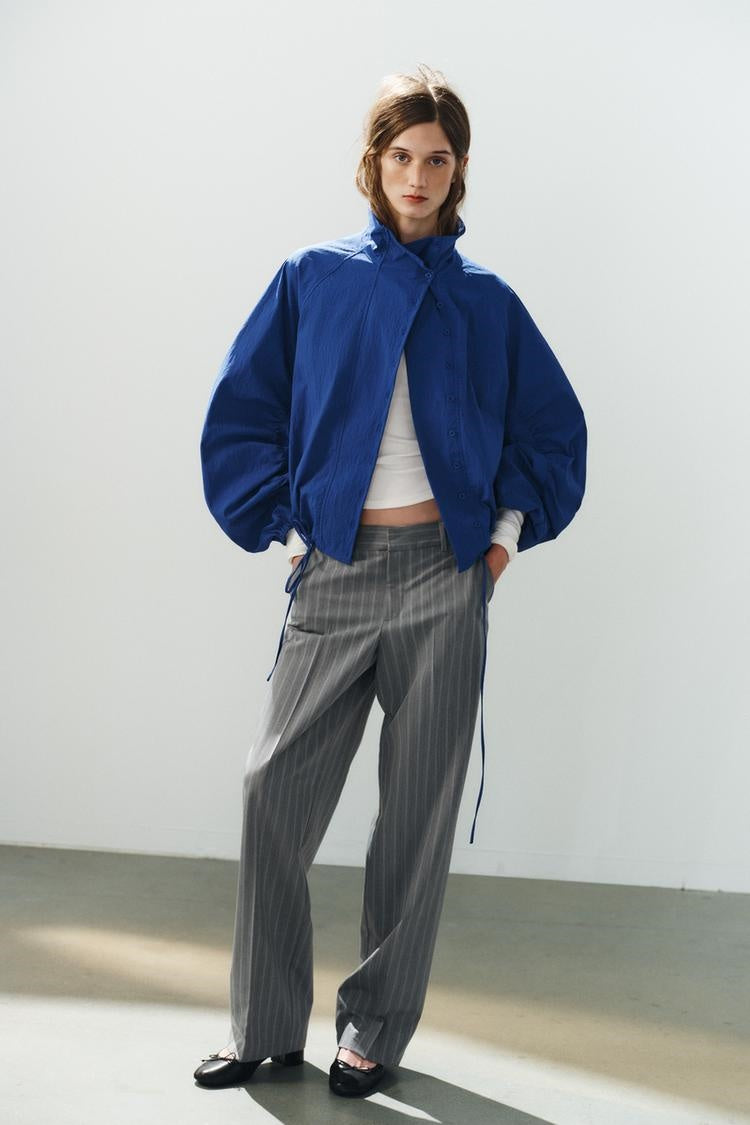ZA Ruched Sleeve High-Neck Jacket