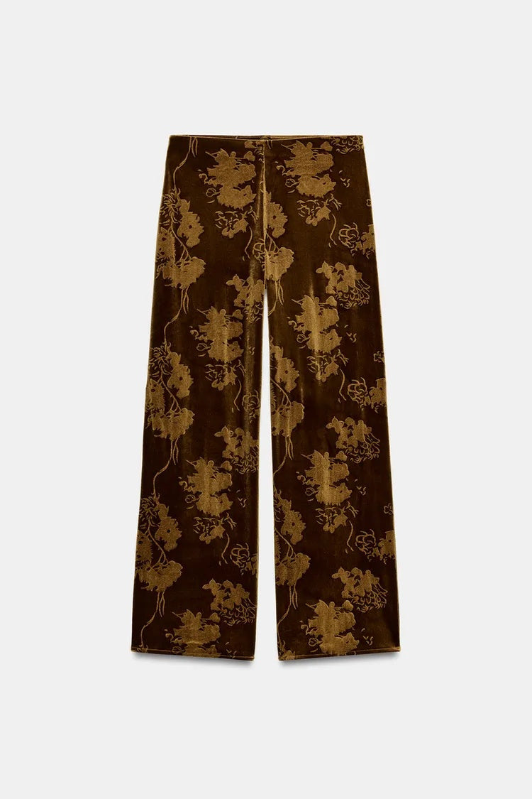 ZA Floral Velvet Wrap Top & Wide-Leg Pants Set