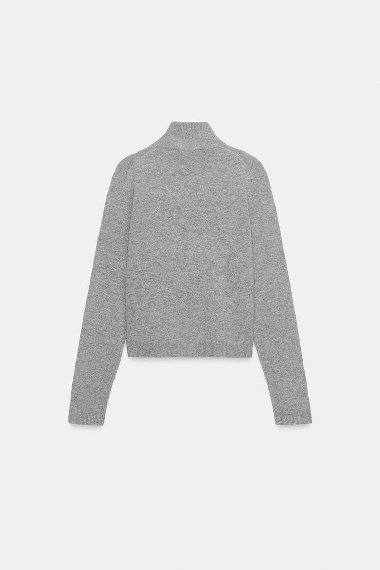 ZA Full-Zip High-Neck Knit Cardigan