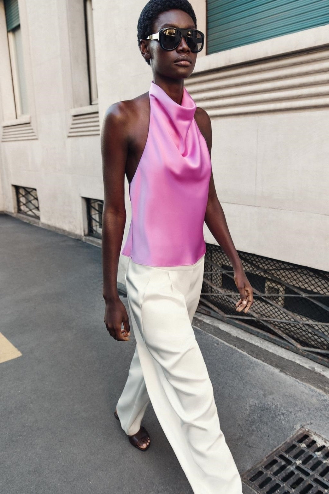ZA Satin Cowl-Neck Halter Top