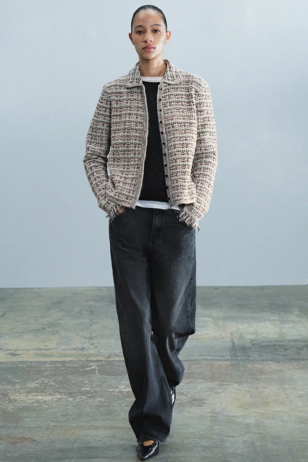 ZA Textured Tweed Button Jacket