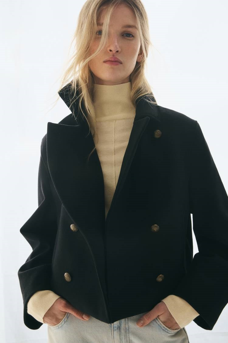 ZA Black Double-Breasted High-Neck Jacket
