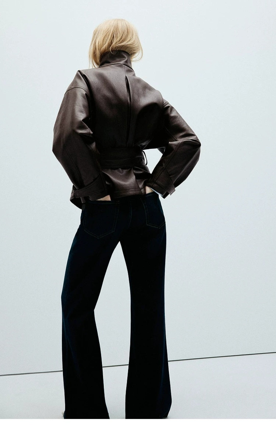ZA Belted Faux Leather High-Neck Jacket