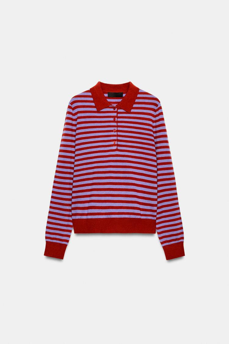 ZAStriped Knit Polo Sweater