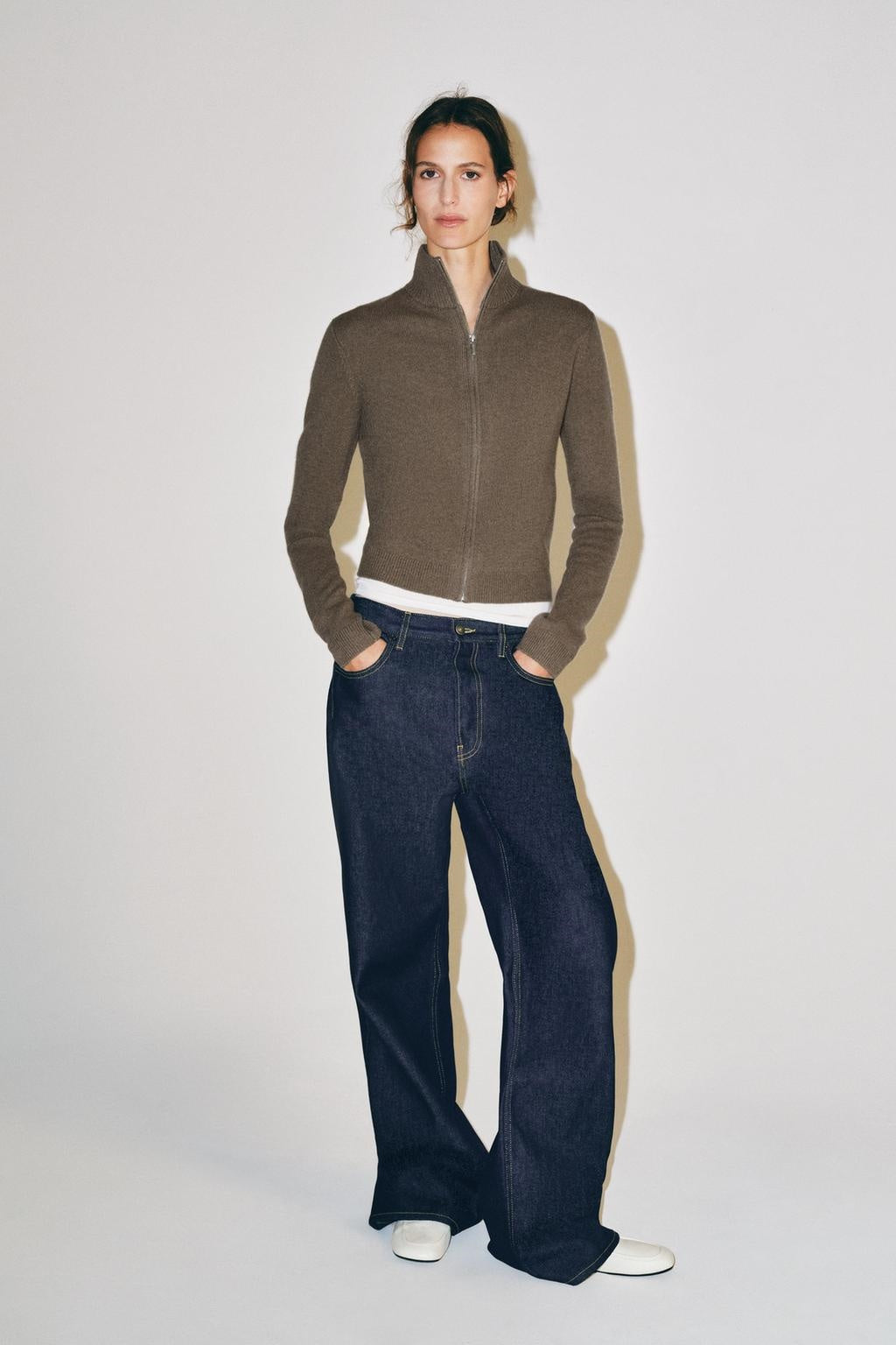 ZA Full-Zip High-Neck Knit Cardigan