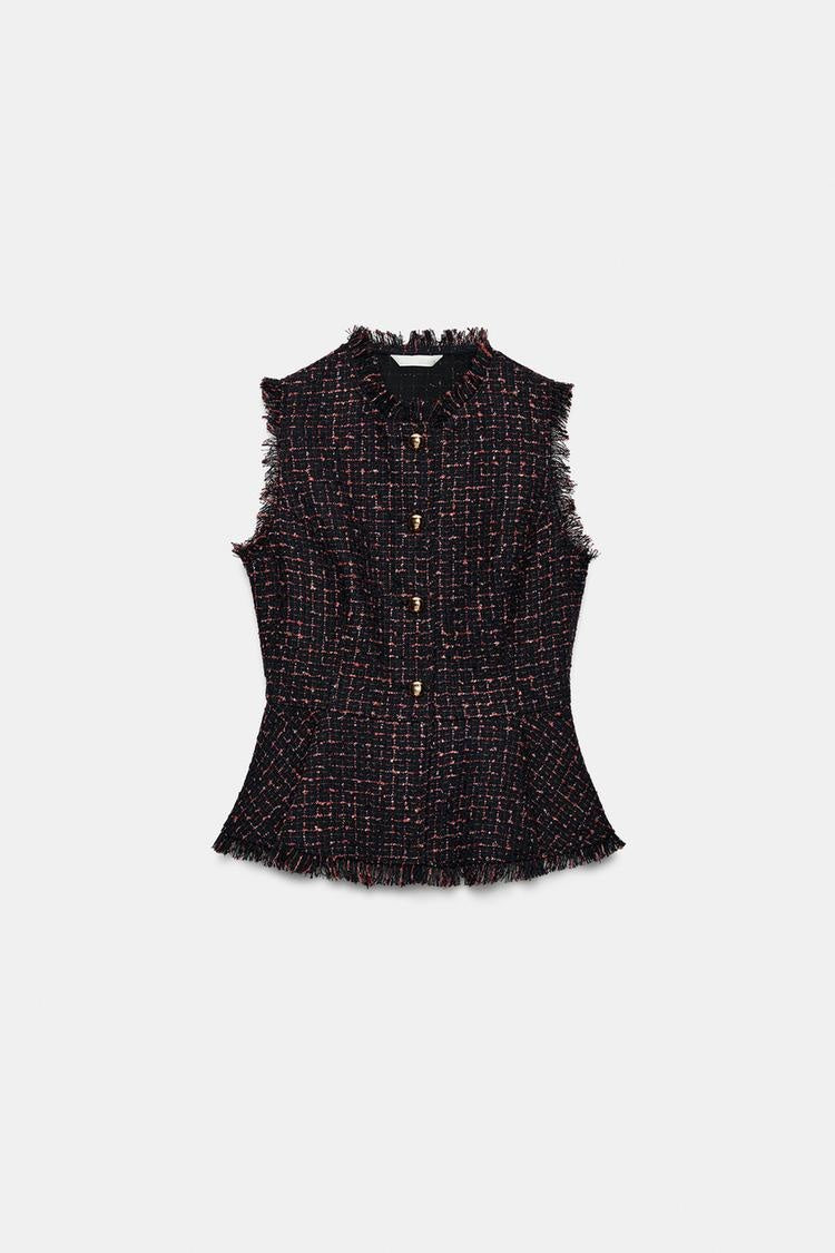 ZA Textured Tweed Peplum Vest