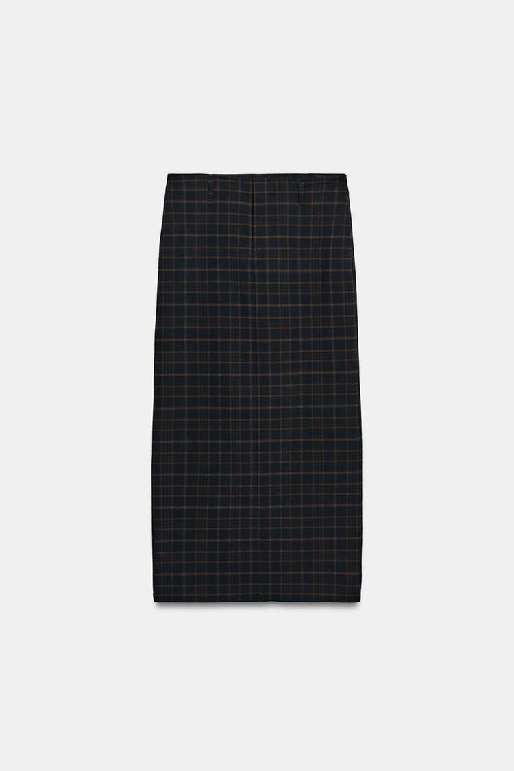 ZA Reversible Check Midi Skirt