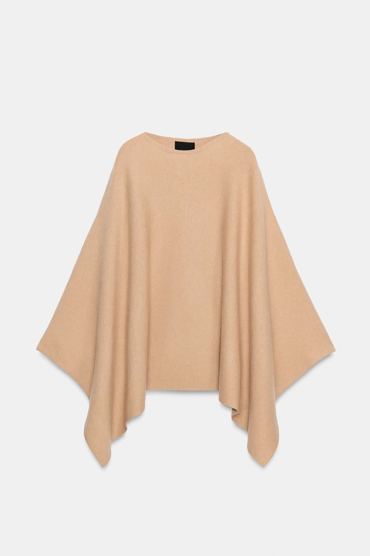 ZA Oversized Asymmetric Knit Poncho Top