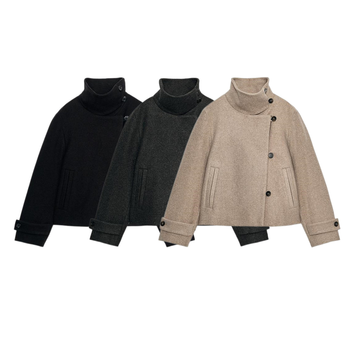 ZA High-Neck Button Wool-Blend Jacket