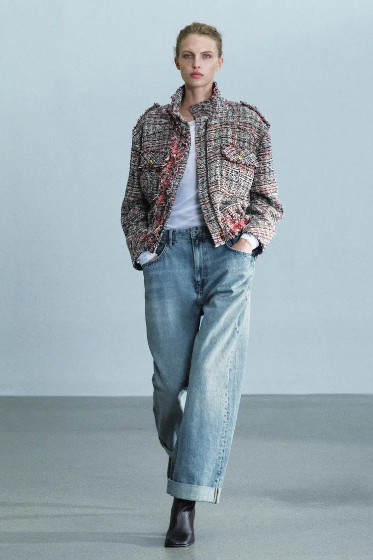 ZA Textured Tweed Fringe Jacket