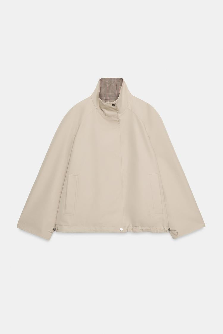 ZA Reversible Check High-Neck Jacket