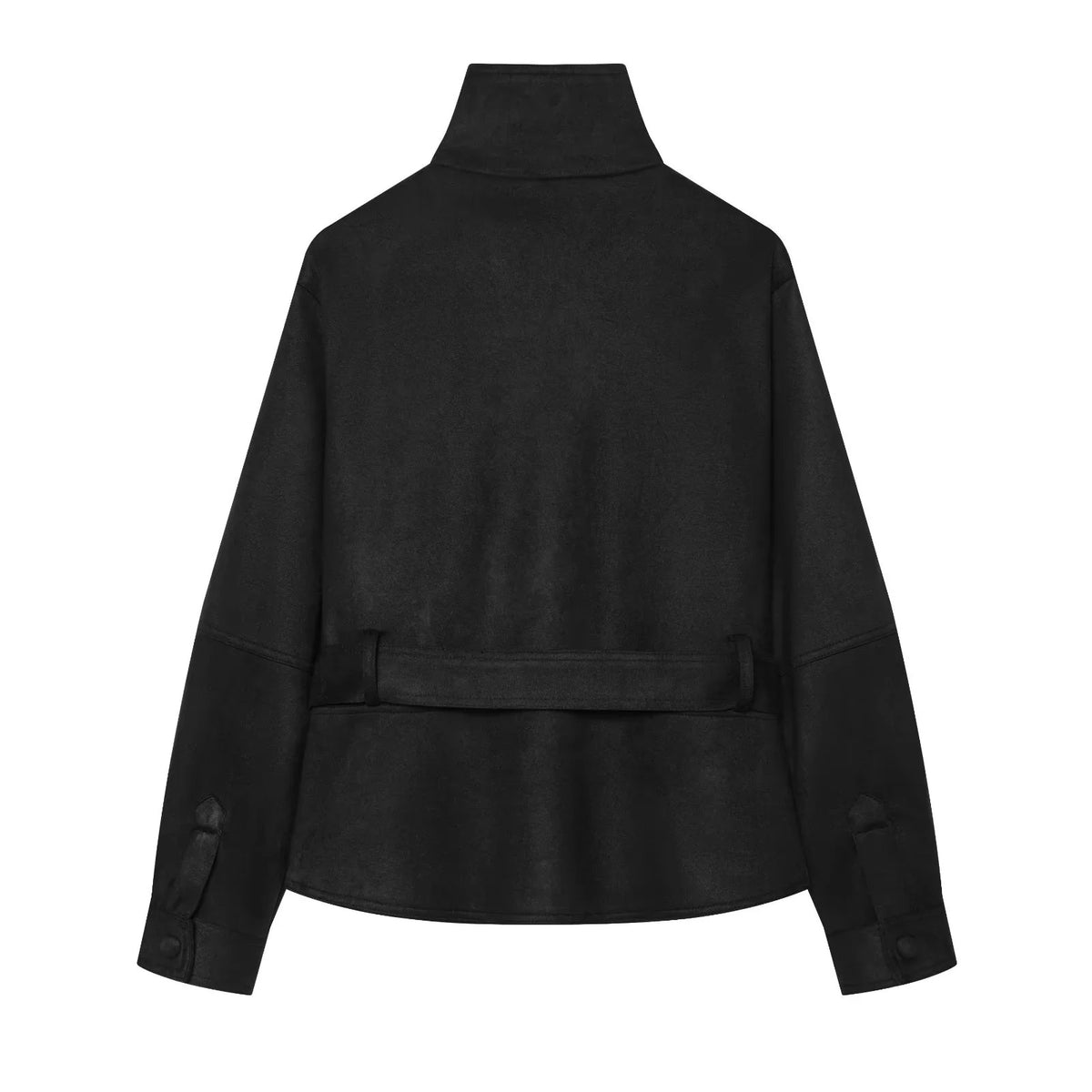 ZA Belted Suede-Effect High-Neck Jacket