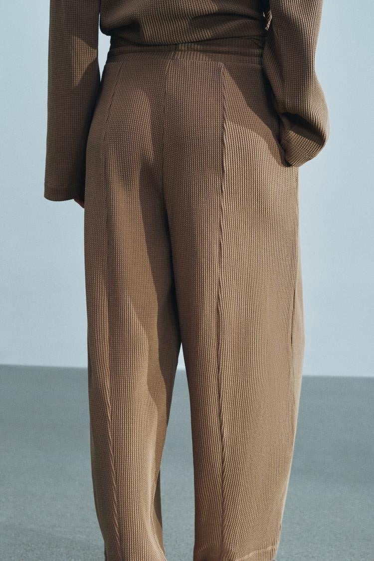 ZA Knit Hooded Top & Wide-Leg Pants Set