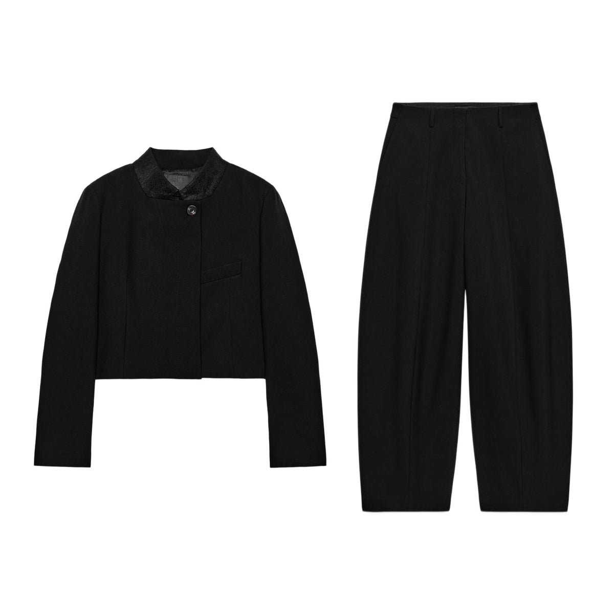 ZA Cropped Jacket &amp; Barrel-Leg Trouser Set