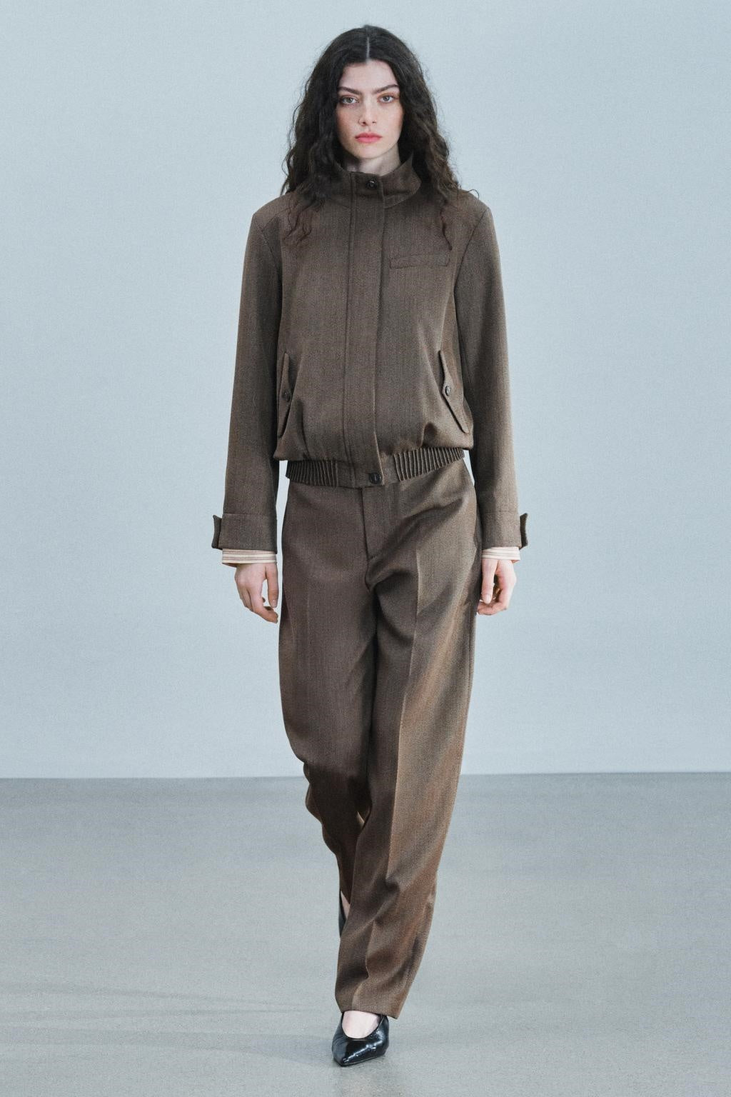 ZA Herringbone Bomber Jacket & Tailored Trouser Set