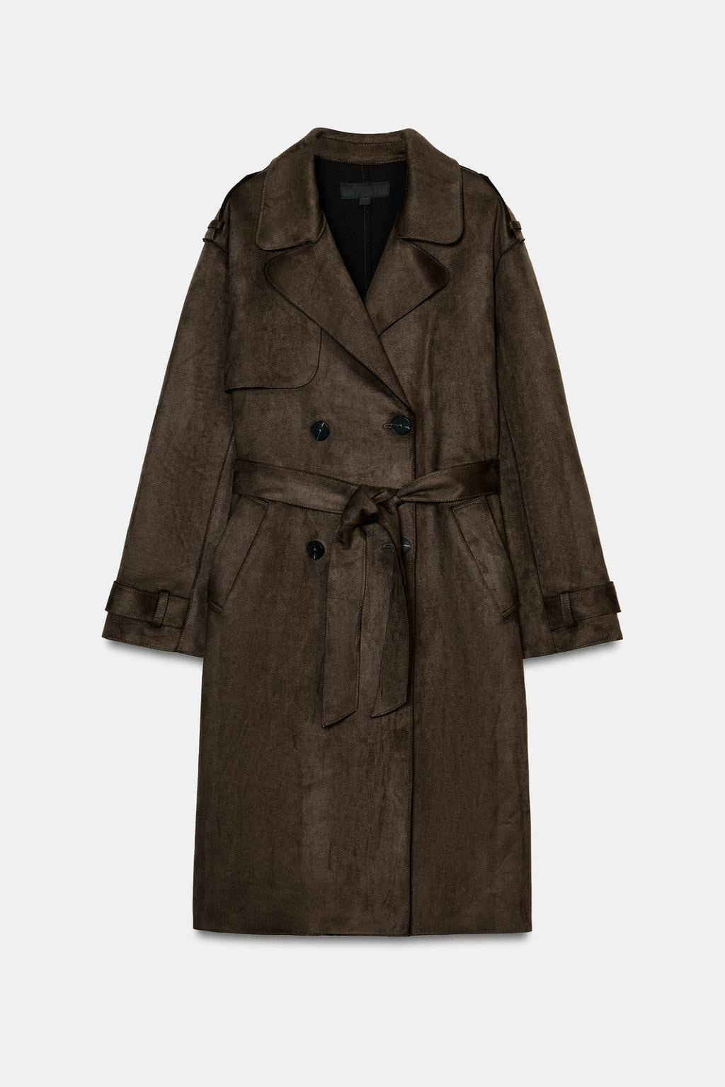 ZA Women’s Brown Suede-Effect Belted Trench Coat