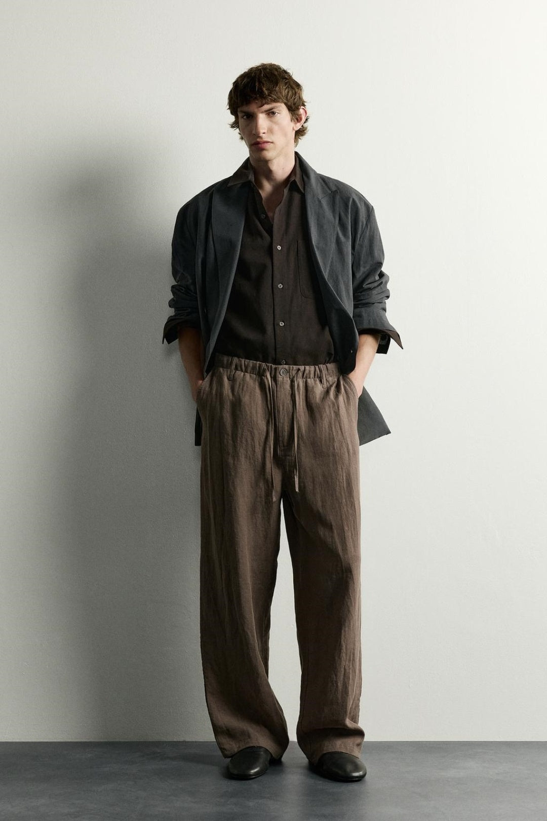 SA Relaxed Wide-Leg Linen Blend Trousers