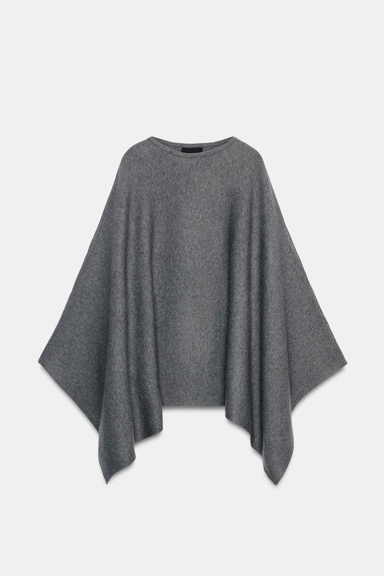 ZA Oversized Asymmetric Knit Poncho Top