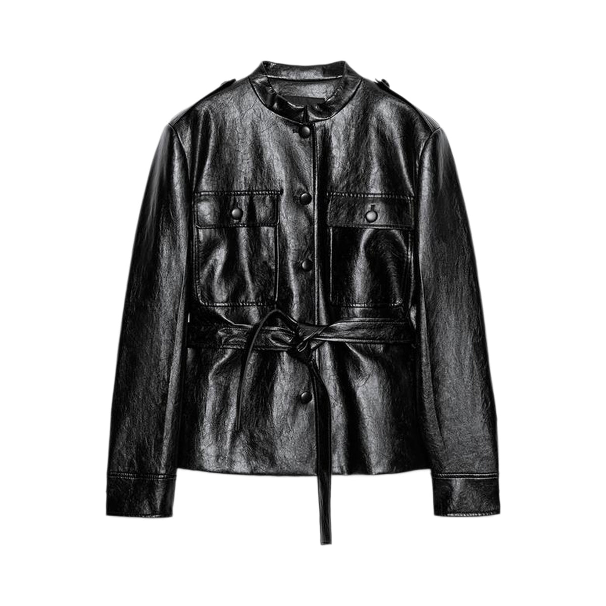 ZA Belted Faux Leather Utility Jacket