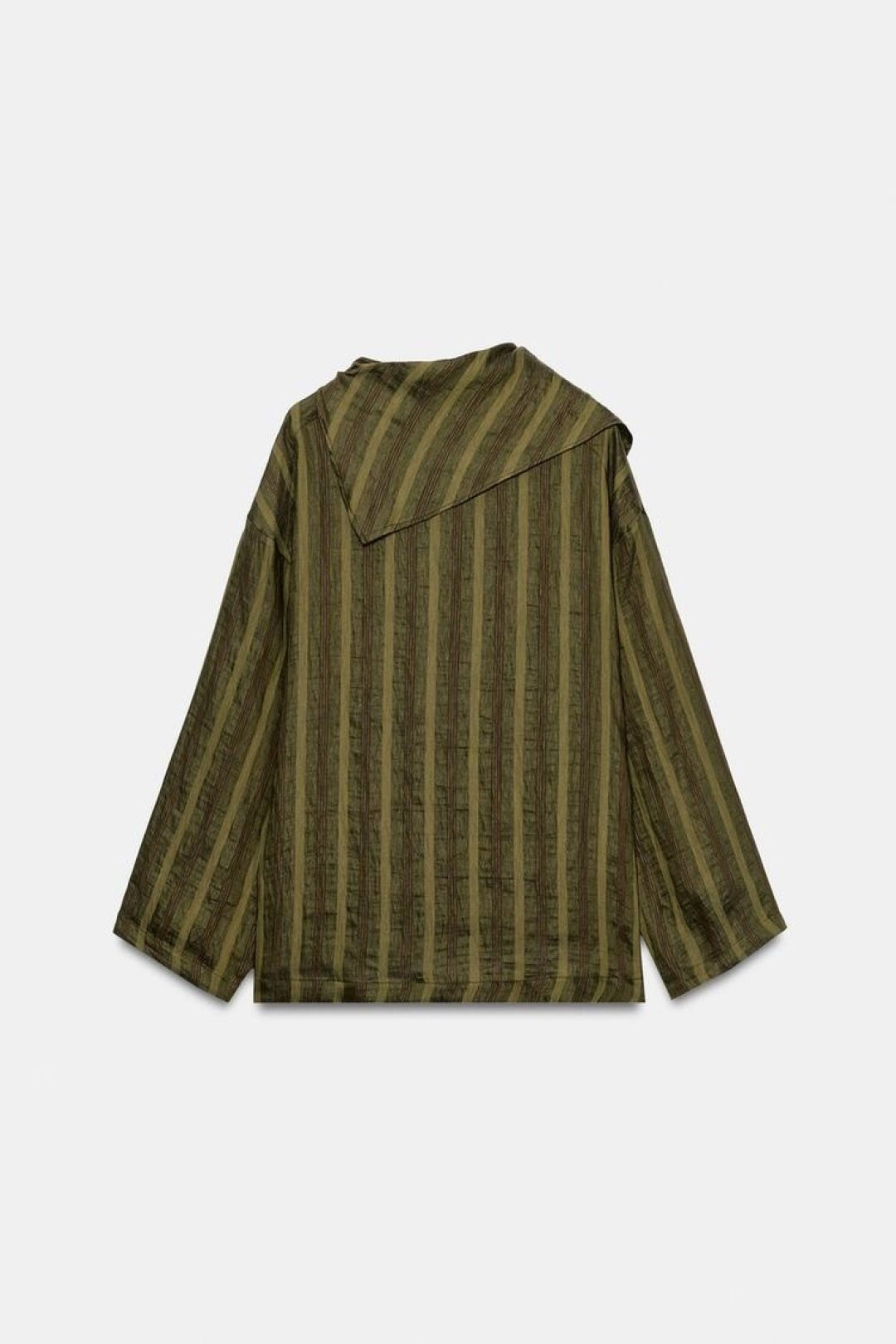 ZA Olive Striped Draped-Collar Blouse