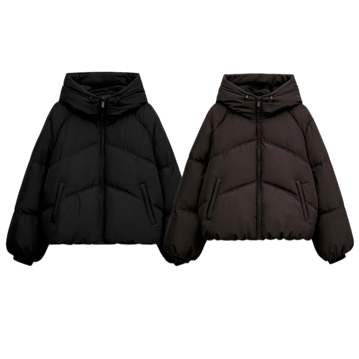 ZA Hooded Chevron Puffer Jacket