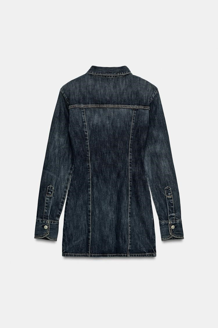 ZA Fitted Dark-Wash Denim Shirt